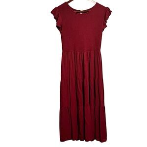 Kyl Dress Smocked Summer Dress Tiered Midi Flutter Sleeve Red Size Large